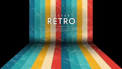 Wall Mural - abstract retro vintage colorful stripes background. 1970s color line wallpaper. 70s-style concept. v