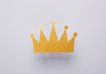 Paper Golden Crown On Gray Background