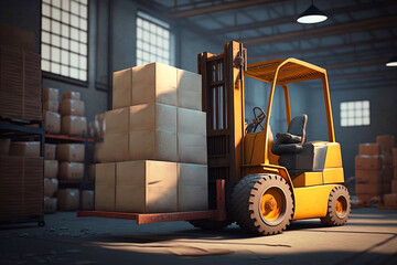 Wall Mural - Forklift in warehouse. Generative AI