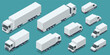 Isometric Cargo Truck transportation, delivery, boxes. Fast delivery or logistic transport. Easy colour change. City commercial delivery truck template. White vehicle mockup.