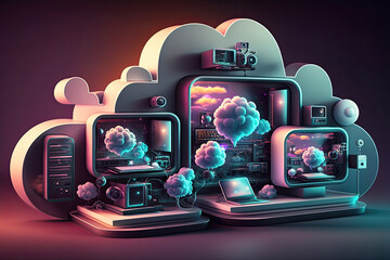 Wall Mural - ai generated iillustration of cloud technology computing concept