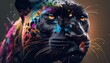 Portrait face of a panther with bright colors, generative AI