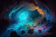 The unexplored landscape hidden in the mysterious blue sea and sea caves. generative AI