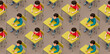 boy and girl at school children students cartoon desk lined up seamless pattern wrap around 3D illustration