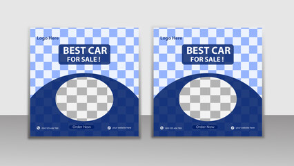 Car social media post or square web banner design , Set of editable square template , Car rental banner with blue ,Flat design vector Usable for social media, story and web internet ads.