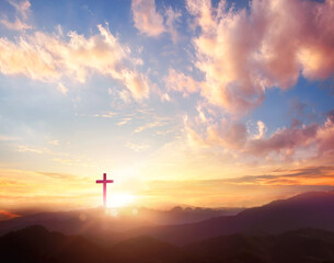 Wall Mural - religious concept,the cross of god in the rays of the sun