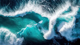 Fototapeta Do akwarium - Spectacular aerial top view background photo of ocean sea water white wave splashing in the deep sea. Drone photo backdrop of sea wave in bird eye waves, nature, ocean, top view, water, waves, sea, 