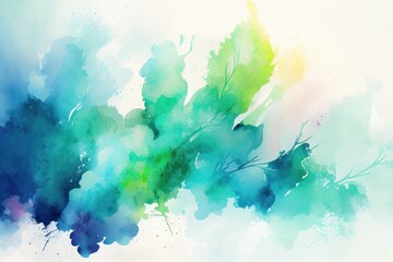 Wall Mural - Blue, Green Watercolor Background, Abstract Artistic background, Generative AI
