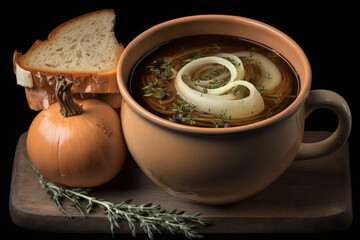 Wall Mural - Classic French onion soup baked with cheese croutons Generative AI