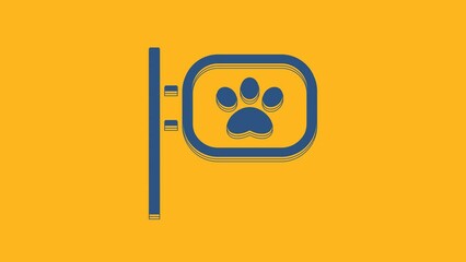 Sticker - Blue Pet grooming icon isolated on orange background. Pet hair salon. Barber shop for dogs and cats. 4K Video motion graphic animation