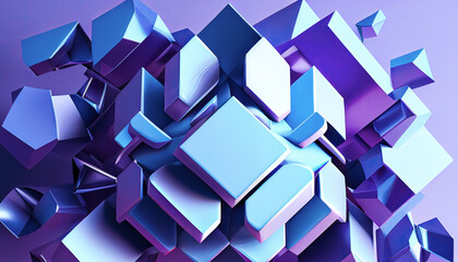 Generative Illustration AI of Abstract 3d render, purple and blue geometric design