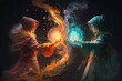Two mage using magical spell,digital art