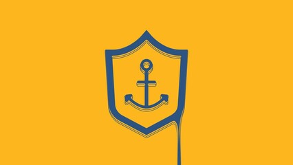 Canvas Print - Blue Anchor inside shield icon isolated on orange background. 4K Video motion graphic animation