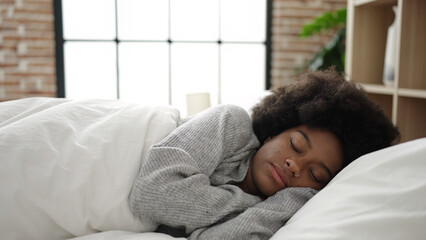 Sticker - African american woman lying on bed sleeping at bedroom