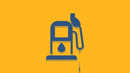 Canvas Print - Blue Petrol or gas station icon isolated on orange background. Car fuel symbol. Gasoline pump. 4K Video motion graphic animation