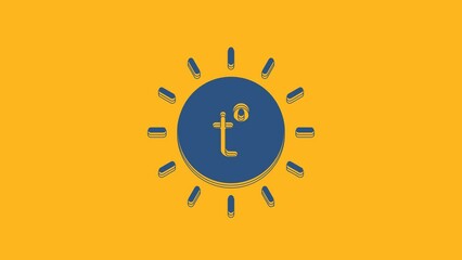 Sticker - Blue Sun icon isolated on orange background. Summer symbol. Good sunny day. 4K Video motion graphic animation