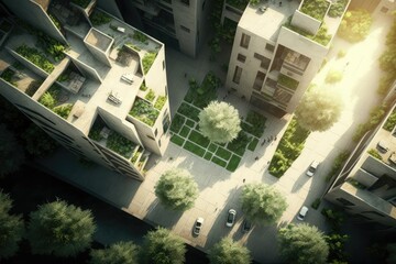 Wall Mural - Environmental residential building district at daylight. Top view. Generative AI