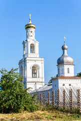 Canvas Print - Bell tower of the St. George (Yuriev) Orthodox Male Monastery in summer