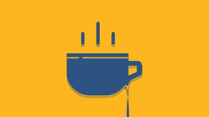 Sticker - Blue Coffee cup icon isolated on orange background. Tea cup. Hot drink coffee. 4K Video motion graphic animation