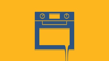 Wall Mural - Blue Oven icon isolated on orange background. Stove gas oven sign. 4K Video motion graphic animation