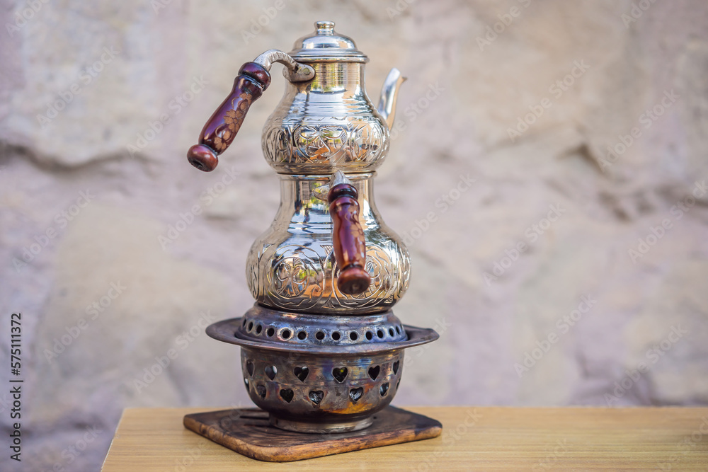 Teapot with tea. Turkish tea concept. Travel in Turkey. Go Everywhere ...