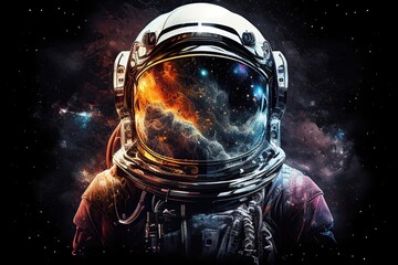 Wall Mural - front view astronaut. astronaut in space suit with galaxy and nebula reflection in helmet glass. gen