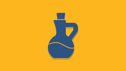 Poster - Blue Bottle of olive oil icon isolated on orange background. Jug with olive oil icon. 4K Video motion graphic animation