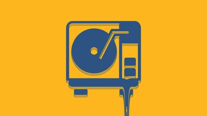 Sticker - Blue Vinyl player with a vinyl disk icon isolated on orange background. 4K Video motion graphic animation