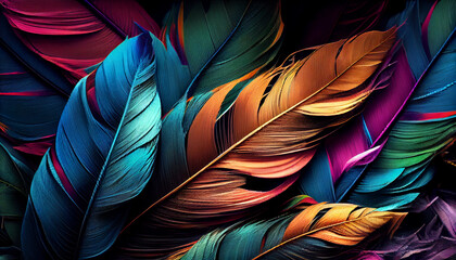 Colorful feathers, chicken feathers background texture