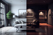 modern & classical living room half & half, Generative Ai
