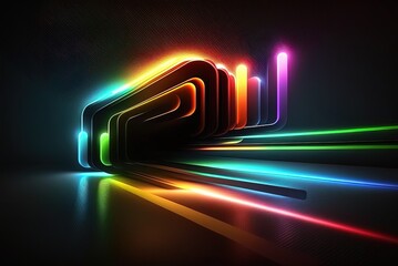 Wall Mural - Scene is lighted by a bright speed light against an abstract backdrop of flashing neon lights. Generative AI
