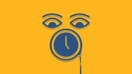 Poster - Blue Clock icon isolated on orange background. Time symbol. 4K Video motion graphic animation