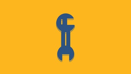 Poster - Blue Wrench spanner icon isolated on orange background. 4K Video motion graphic animation