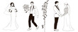 © alessia - wedding day, bride and groom afro American .black and white  linear vector illustration