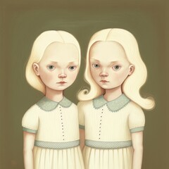 Illustration of two albino twin sisters