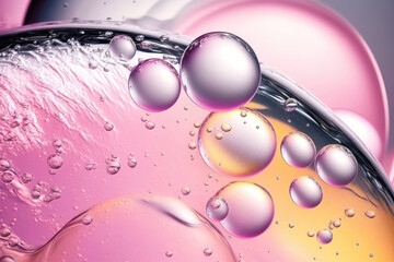 Wall Mural - Close up clear liquid cosmetic product. Gel texture with bubbles. Generation AI