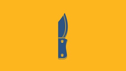 Canvas Print - Blue Military knife icon isolated on orange background. 4K Video motion graphic animation