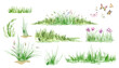 © Yevheniia Poli - Watercolor background of green grass, spring meadow, wild flowers, seamless border of green grass, leaves, wildflowers. Landscape spring green. PNG files