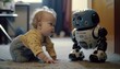 canvas print picture - Niedlicher Roboter passt auf Baby auf. Babysitter der zukunft.