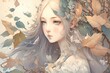 © TJ Barnwell - Fantasy Anime Medieval Fairy Girl Surrounded by Autumn Leaves and Vines. Harvest Bounty Princess. [Sci-Fi, Fantasy, Historic, Horror Character. Graphic Novel, Video Game, Anime, Comic, Manga Portrait.