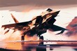 Combat Military Fighter Rapidly Takes Off At High Speed From The Runway, For Tracking And Hitting A Target, Digital Art. Generative AI