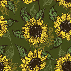 Wall Mural - sunflower floral seamless pattern. summer flower nature plant decorative graphic vector background