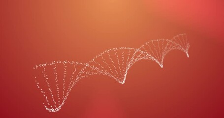 Poster - Animation of particles forming a dna structure against orange gradient background