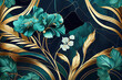 ArtDeco Green and Gold Flowers ornament background wallpaper