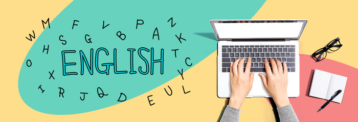 Aufkleber - Learning English concept with person using a laptop computer