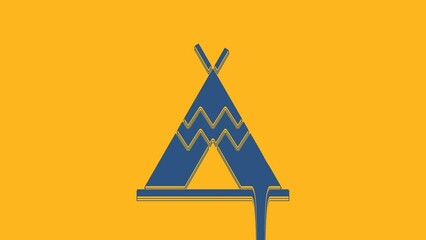 Poster - Blue Traditional indian teepee or wigwam icon isolated on orange background. Indian tent. 4K Video motion graphic animation