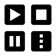 Poster - Play Stop Pause Details or Settings Icon Set of Black and White Button Symbols. Vector Image.