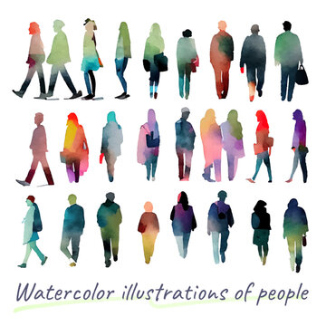 イラスト素材:優しい色彩の人々の水彩イラストセット