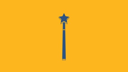 Poster - Blue Magic wand icon isolated on orange background. Star shape magic accessory. Magical power. 4K Video motion graphic animation