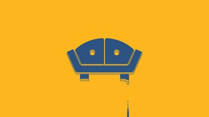 Poster - Blue Sofa icon isolated on orange background. 4K Video motion graphic animation